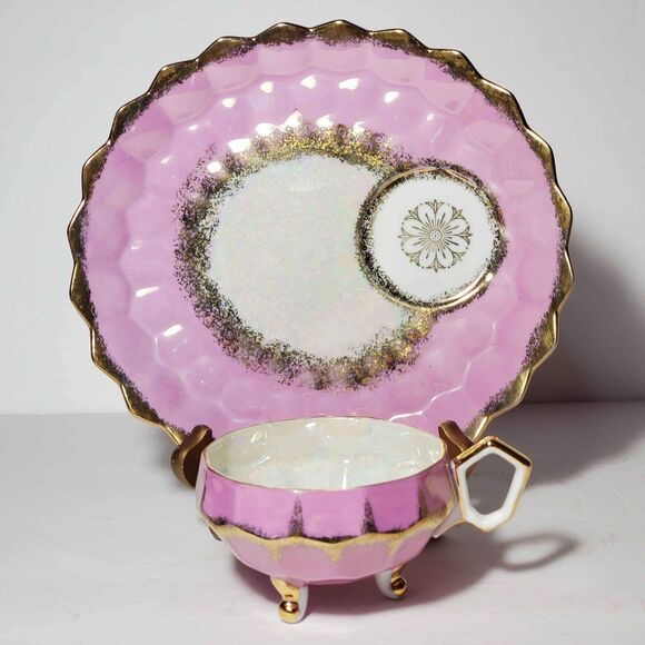 Royal Halsey Teacup and Snack Plate Pink Gold Vintage - Picture 1 of 10